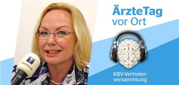 Dr. Petra Reis-Berkowicz, Hausärztin und Vorsitzende der KBV-Vertreterversammlung beim Podcast „ÄrzteTag vor Ort“ aus Mainz von der KBV-Vertreterversammlung.